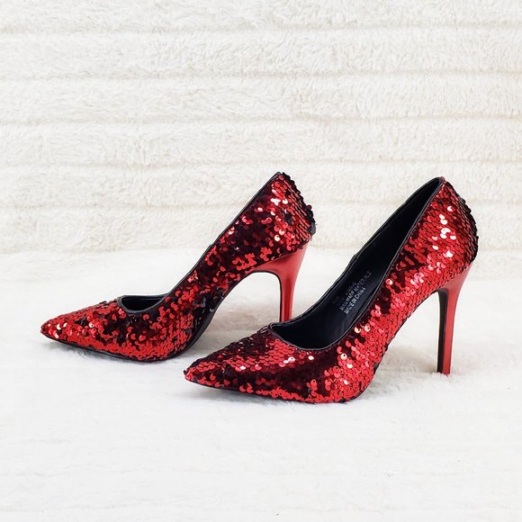 Final Sale Close Out Red Sequin High Heel Pumps - Picture 5 of 9
